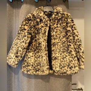 Girls Faux Fur Coat Tahari Sz 14 Leopard